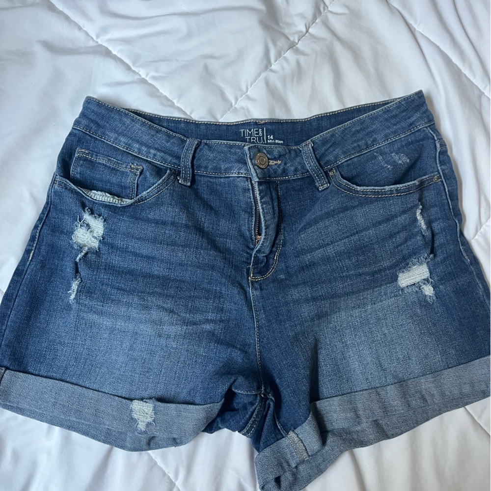 Time and Tru Blue Jean Shorts Distressed Cut-Off